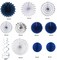 Navy-Blue White-Silver Graduation Party-Decorations - 33pcs Kits Banner, Streamers Tassel Garland,Tissue Pom Poms Honeycomb, Paper Lantern Fans,Wedding Birthday Baby Shower Backdrop Decor Hugtmr